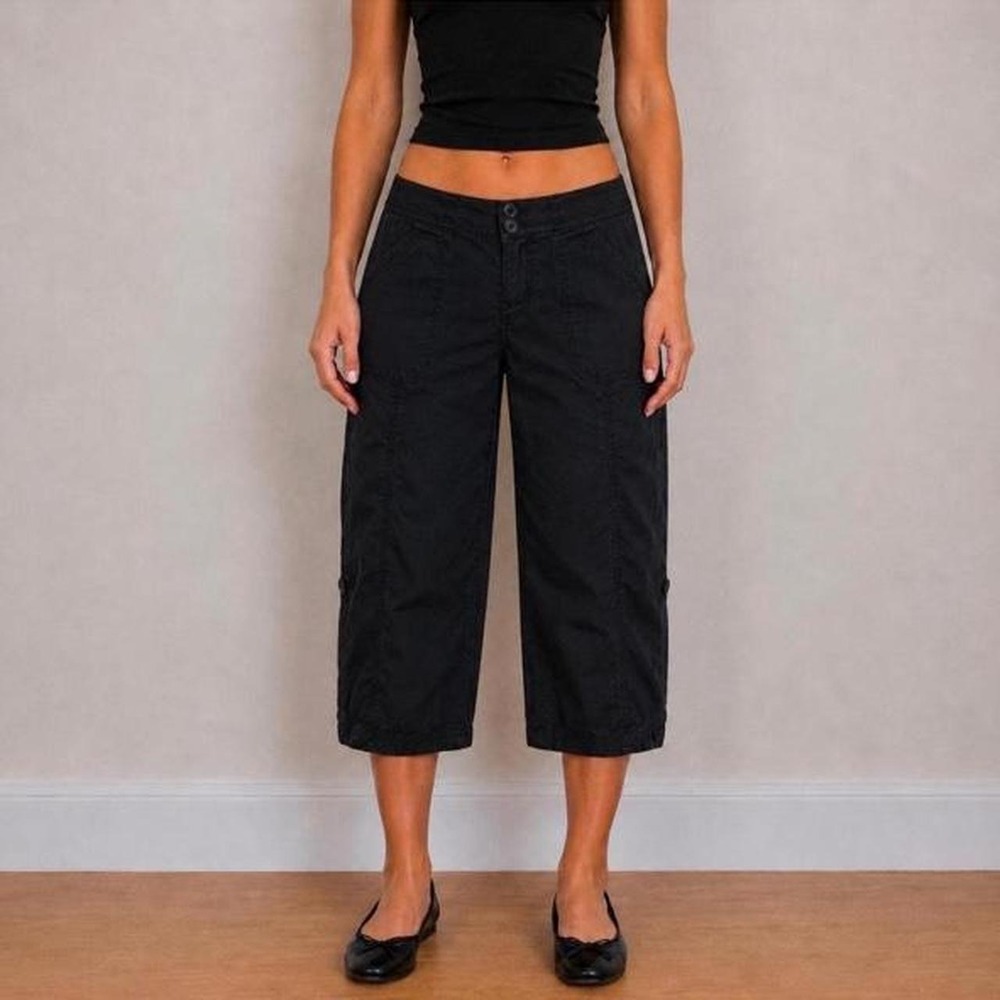 Bum Equipment Black Crop Cargo Capri Pants Women 6 Y2K Gorpcore Minimalist
